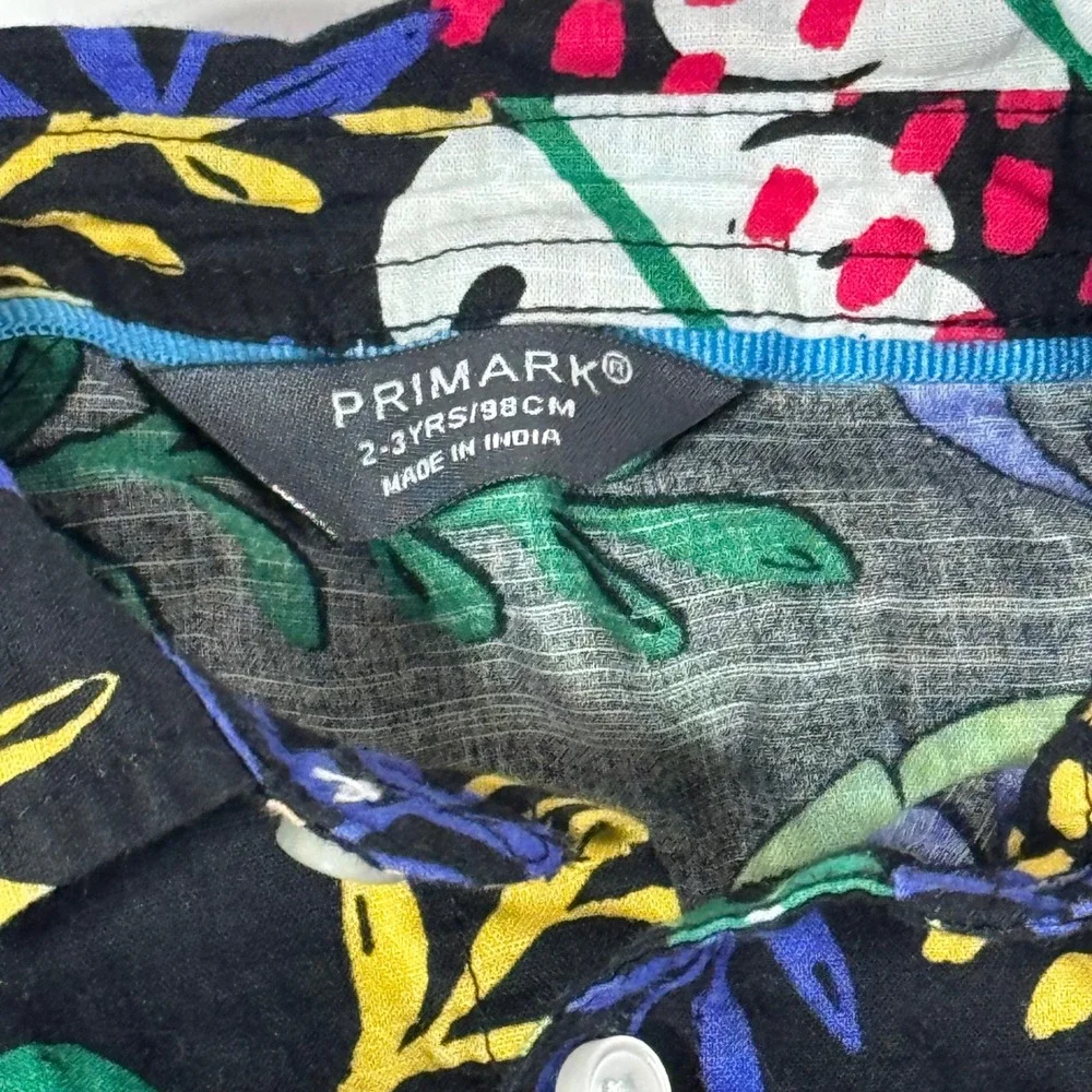 Primark Boys 3pc Tropical Leaf Shirt & Shorts Set Size 2-3Y Green Black Summer